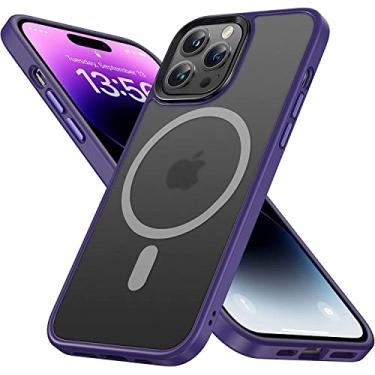 Imagem de Danmus Capa magnética para iPhone 14 Pro, compatível com Magsafe, proteção contra quedas de nível militar, toque final fosco translúcido com teclas de metal, anti-impressão digital