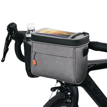 Imagem de BUDAOWEN Bolsa de guidão de bicicleta, capacidade 4,2L à prova d'água bolsa de armazenamento de estrutura frontal com tela sensível ao toque à prova d'água alça de ombro removível para ciclismo atividade ao ar livre, cinza, tamanho único