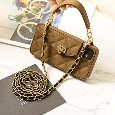 Imagem de Bolsa Carteira Bolsa Crossbody para iPhone 13 12 Mini 11 Pro Xs Max XR 6 8 7 Plus Slot de Cartão Bolsa Capa de Silicone com Corrente Correia, Marrom, Para iPhone 13Pro