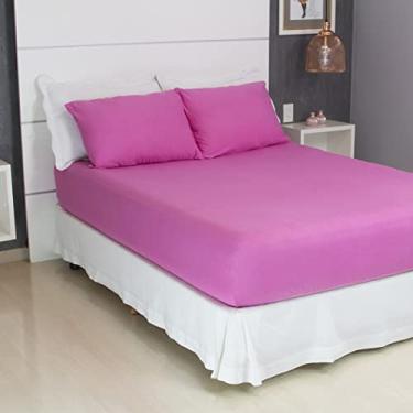Imagem de Jogo de Lençol Cama Solteiro Pérola Liso 2 Peças COZZILAR Pink 100% Algodão com Elástico e Toque Macio
