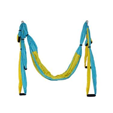 Imagem de Bestgift – Ferramenta de inversão de rede aérea para ioga, balanço voador para academia, casa, fitness, azul celeste + amarelo 249 x 150 cm