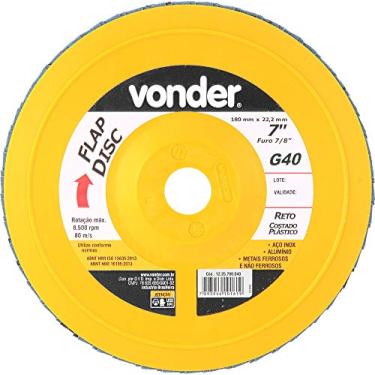 Imagem de Disco de desbaste/acabamento flap-disc reto 7" grão 40 costado plástico VONDER