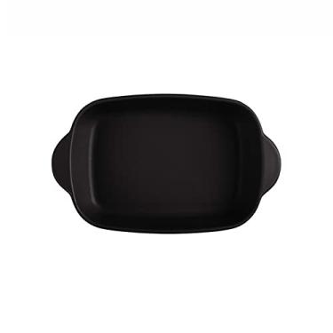 Imagem de GUIPAIHAI Prato de assar, retangular, conjunto de assar, prato de arroz assado, cerâmica para jantar, tigela criativa de 23 cm (cor: preto)