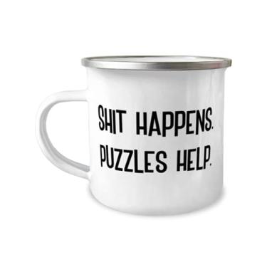 Imagem de Shit Happens. Ajuda para quebra-cabeças. Caneca de campista de 355 ml, quebra-cabeças, presentes legais para quebra-cabeças