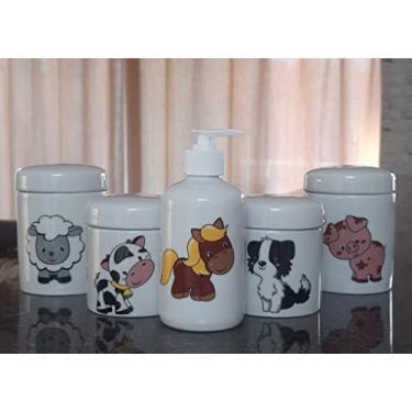 Imagem de Kit higiene bebê Fazendinha 5 peças - potes e porta álcool - Peças Porcelana