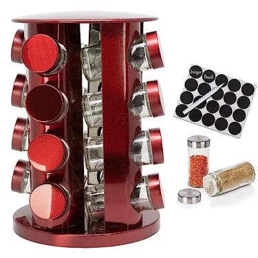 Imagem de Porta Temperos Condimentos Redondo Inox 16 Potes Giratório (Vermelho)