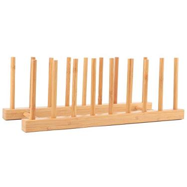 Imagem de QANYEGN Rack De Pratos De Bambu, Escorredor De Pratos, Escorredor De Pratos, Suporte Para Suporte De Pratos, Organizador De Armário De Armazenamento De Cozinha Para Balcão De Cozinha