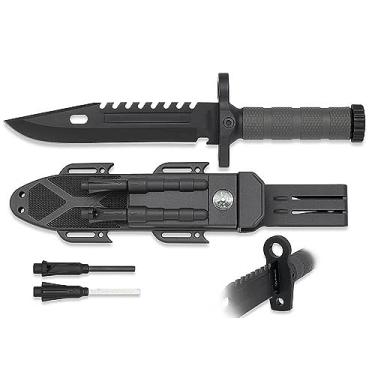 Imagem de Faca Tática Militar Esportiva Caça Mergulho Pesca Com Bainha Bússola Pederneira Apito Sobrevivência (Tática)