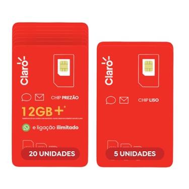 Imagem de Chip Claro Kit 25: 5 Chip S/Recarga+20 C/R$10 De Recarga