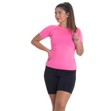 Imagem de Conjunto Feminino Camiseta Curta e Bermuda Térmica Segunda Pele Trygg Proteção UV50 Fitness Academia (GG, Rosa - Preto)