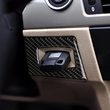 Imagem de JmorCO Atualização de fibra de carbono compatível com BMW Old 3 Series e90 2005-2012 Interruptor de ignição com um botão de partida e orifício para chave do chassi