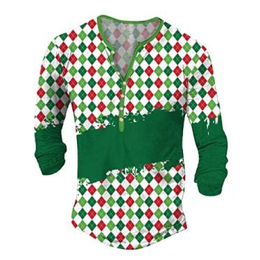 Imagem de Camisetas masculinas gola alta masculina festa de Natal moda casual fecho 3D impressão digital camiseta masculina gola rolê manga longa, Verde (mint), G