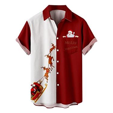 Imagem de Camiseta leve masculina de Natal presente de Papai Noel cores sortidas impressão digital 3D botão lapela body de botão, P, M