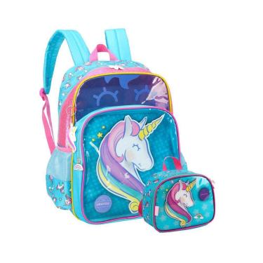 Imagem de Kit Escolar Unicórnio Luxo Mochila Costas + Lancheira Térmic