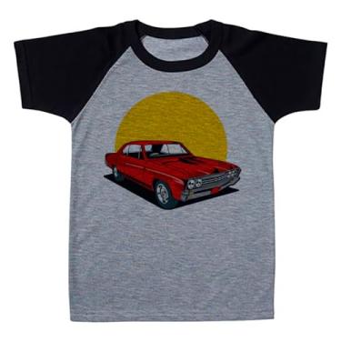 Imagem de Camiseta Raglan Infantil Cinza Carro Muscle Vermelho Retro (BR, Numérico, 8, Regular, Polialgodão)