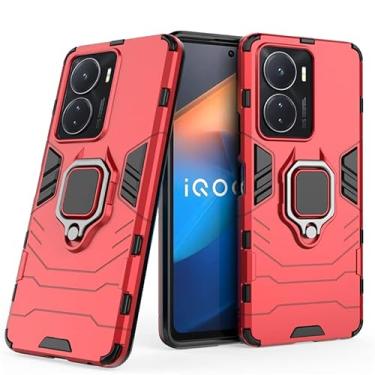 Imagem de Shockproof Car Magnetic Adsorption Surper Anti-Drop Case With Rotating Ring For vivo iQOO Z6 Z6x 44W Z5 Z1 Z1x Z3 Lite Hybrid Hard PC + TPU Armor Stand Holder Cover Shell Protector (iQOO Z6 44W,Red)