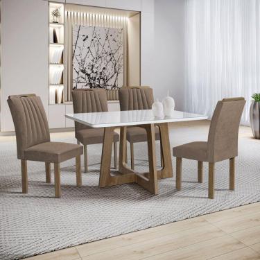 Imagem de Conjunto Mesa Arizona 120cm com 4 Cadeiras Arizona Tampo Smart Plus com Vidro Chocolate/Off White/Bege Escuro