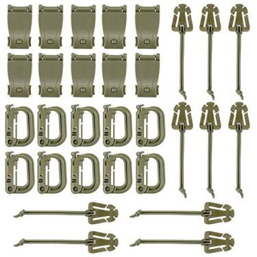 Imagem de BOOSTEADY Kit de 30 acessórios para mochila tática Molle Bag, cinto de colete, anel D, Grimloc com presilha de trava, cordas elásticas de dominador de internet, fivela de ferramenta de gerenciamento de alças, Pack of 30 OD Green