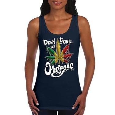 Imagem de Camiseta regata feminina Don't Panic It's Organic 420 Weed Pot Leaf Smoking Marijuana Legalize Cannabis Stoner Pothead, Azul marinho, GG