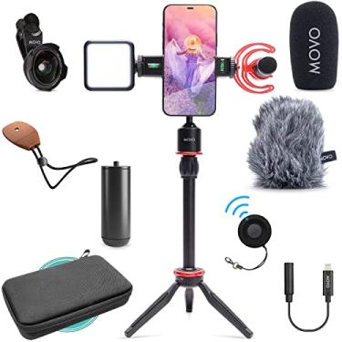 Imagem de MOVO IVLOG1 Smartphone Video Pacote de vlogging com MOVO VXR10-PRO Microfone Direcional, Mini Tripod, LED Câmera Luz, Lente Angular EXTERNA Microfone para iPhone e Android