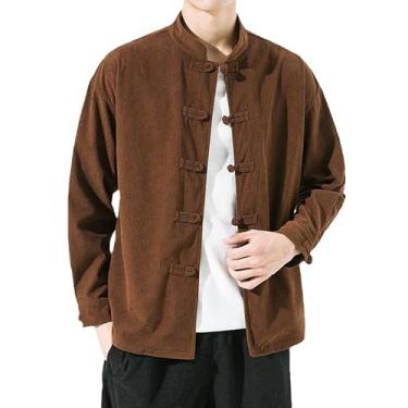 Imagem de Camisas masculinas estilo chinês cor sólida veludo cotelê manga longa roupas outono cardigã masculino vintage, Ka Se, XXG