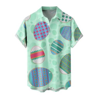 Imagem de CGGMVCG Camisetas masculinas havaianas de Páscoa de manga curta casual com botões e flores de praia para homens, Verde, 3G