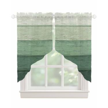 Imagem de Cortinas de fazenda para janelas, textura de madeira, cortinas transparentes com filtro de luz com bolso de haste, cortinas de voile swag para quarto/sala de estar/cozinha/porão, 91 x 114 cm, 1 par