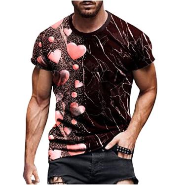 Imagem de Camiseta masculina de dia dos namorados com corações doces para treino, camisetas estampadas em 3D, camisetas masculinas de algodão, Preto, XXG