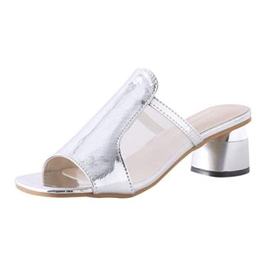Imagem de Coerni Sandálias femininas modernas com novo padrão respirável confortável salto quadrado brilhante sandálias deslizantes para mulheres suporte de arco, Prata, 8.5 3X-Narrow