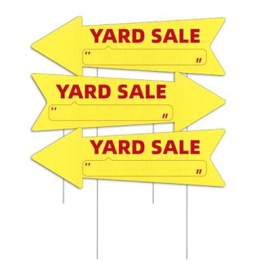 Imagem de Sinais de flecha amarela com estacas - 40,6 x 12,7 cm dupla face, placas de venda de imóveis ao ar livre para negócios, placas de jardim de flecha, placa de plástico para venda de garagem ao ar livre