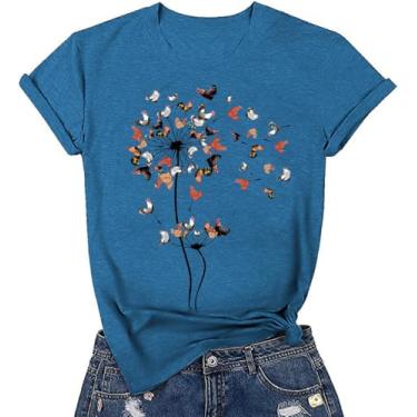Imagem de Camisetas femininas com estampa de dente-de-leão para meninas adolescentes e amantes de flores silvestres, Azul galinha, P