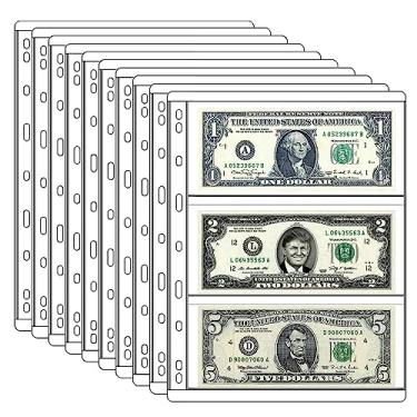 Imagem de MUQING 60 bolsos para notas de dólar, 20 folhas, protetor de papel e dinheiro para colecionador, armazenamento seguro para 3 ou 4 fornecedores de exibição de coleta de anéis, cédulas e cupons (3