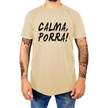 Imagem de Camiseta Masculina Casual Algodão Premium Estampada Gola Redonda Calma (GG, Caqui)