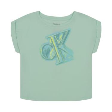 Imagem de Calvin Klein Camiseta feminina com logotipo de manga curta, ajuste confortável com interior sem etiqueta, Monograma Honeydew, 16