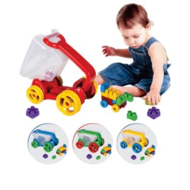 Imagem de Bloco Montar Infantil e Encaixar 14 Peças Grandes Brinquedo Didatico Para Bebê 18 Meses Acima