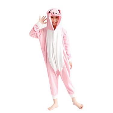 Imagem de Macacão infantil unissex animal cosplay pijama de uma peça fantasia de Natal Halloween porco rosa, Porco rosa, 4 Anos