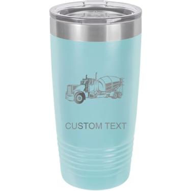 Imagem de Caminhão betoneira 590 ml copo de aço inoxidável isolado a vácuo personalizado de parede dupla gravado a laser personalizado, caneca de café, personalizado, azul claro