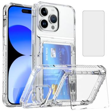 Imagem de Asuwish Capa de celular para iPhone 15 Pro Max 6,7 polegadas transparente carteira celular com protetor de tela de vidro temperado e compartimento fino para cartão iPhone15promax 5G i Phone15Max Plus