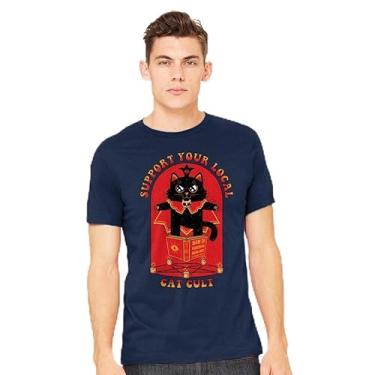 Imagem de TeeFury - Support Your Local Cat Cult - Camiseta masculina animal, gato, Royal, M
