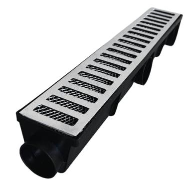 Imagem de Ralo Linear 8x50 Grelha Alumínio Caixa coletora água pluvial sifonado anti odor e tela anti insetos