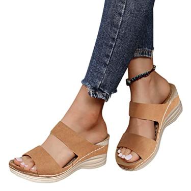 Imagem de Chinelo feminino casual verão liso sandálias femininas planas confortáveis fivela tira elegante sandálias de praia abertas, Marrom, 9