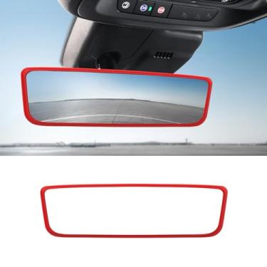 Imagem de Ohleats Moldura protetora de espelho retrovisor de carro, capa de proteção de borda traseira de silicone compatível com modelo 3 modelo Y, decoração de moldura de acabamento retrovisor interno,
