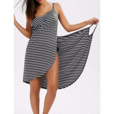 Imagem de toalha de banhoToalha têxtil para casa plus size feminina robe de banho saia de toalha listrada de secagem rápida praia spa pijama mágico para dormir, preto, L