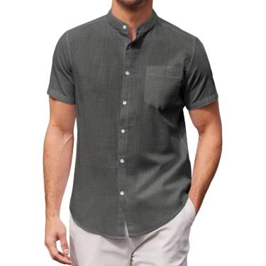 Imagem de Camisa de praia, camisas masculinas de manga curta de algodão e linho com gola plus size, camisa casual de verão com botões, camisas de praia, vestido de praia tropical, camisas diárias para
