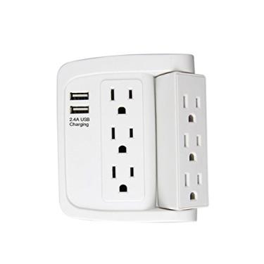 Imagem de ECOPlugs Adaptador de parede giratório de 6 tomadas, tomada giratória com portas USB, adaptador de parede giratório branco