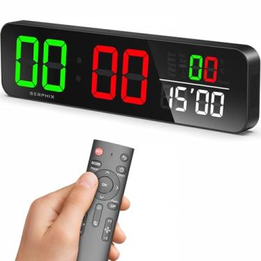 Imagem de SERPHIX Relógio de placar digital de 38.6 cm com temporizador de contagem regressiva, cor LED variável, placar eletrônico de mesa com controle remoto, marcador de pontuação para jogos/buraco de
