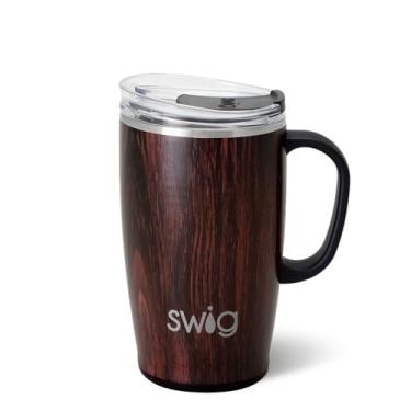 Imagem de Swig Life Caneca de viagem de 510 g, copo isolado com alça e tampa, suporte para copo, seguro para lava-louças, aço inoxidável, xícara de café de viagem (barril de bourbon)
