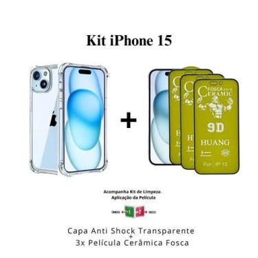 Imagem de Kit 3 Películas Cerâmica Fosca + Capa Capinha Transparente para Iphone