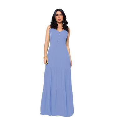 Imagem de Vestido Longo Convidada Festa Saia Três Marias Com Decote Em Botões Fe