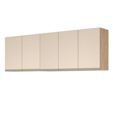 Imagem de Armario aereo modulado 5 portas milla amendoa off white puxador alumin